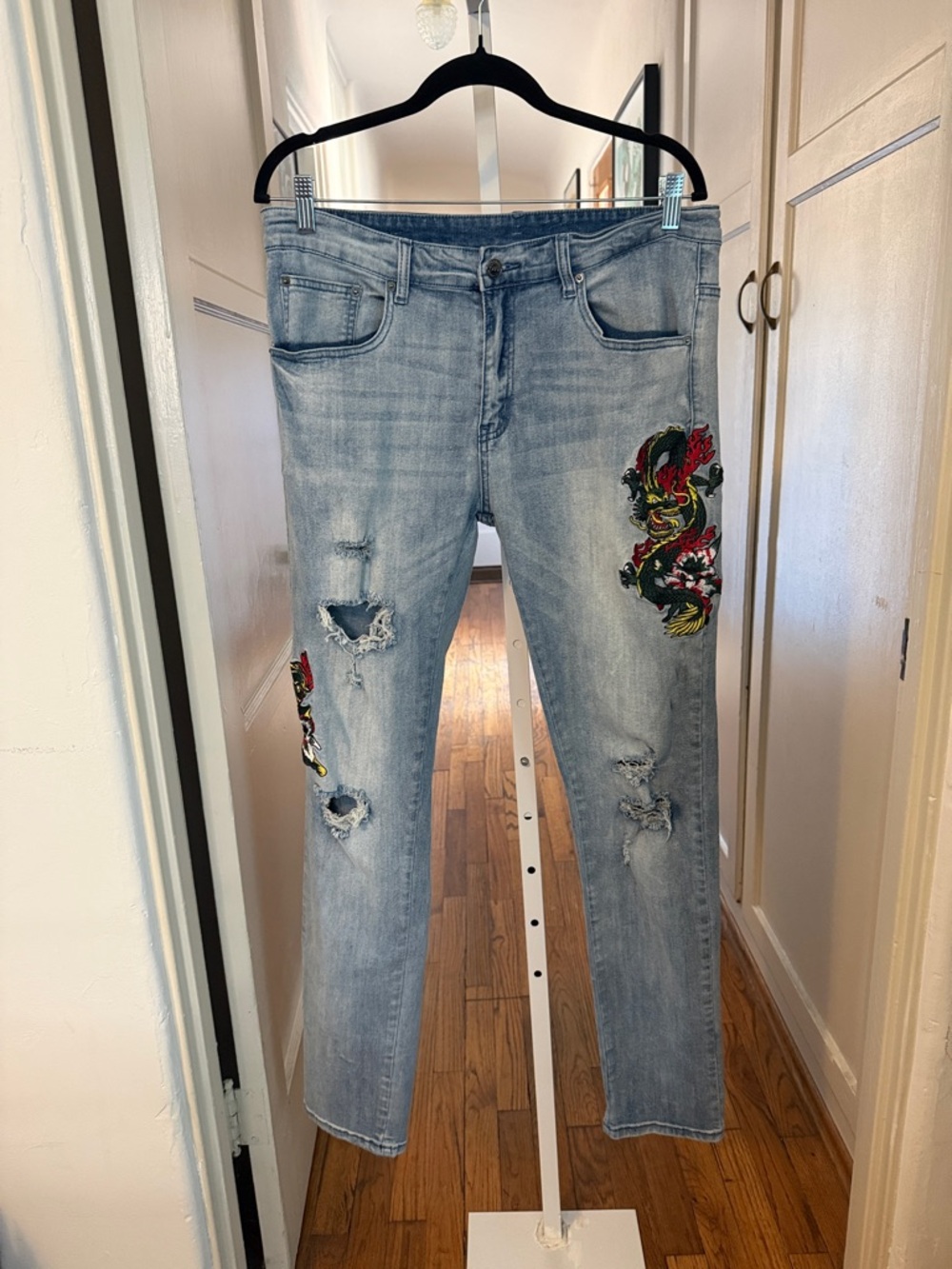 Young & Reckless Light Blue Embroidered Distressed Women’s Jeans